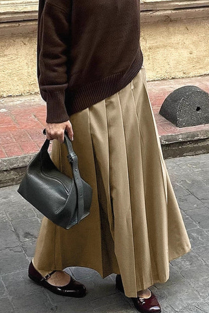 Haru Beige Pleated Midi Skirt
