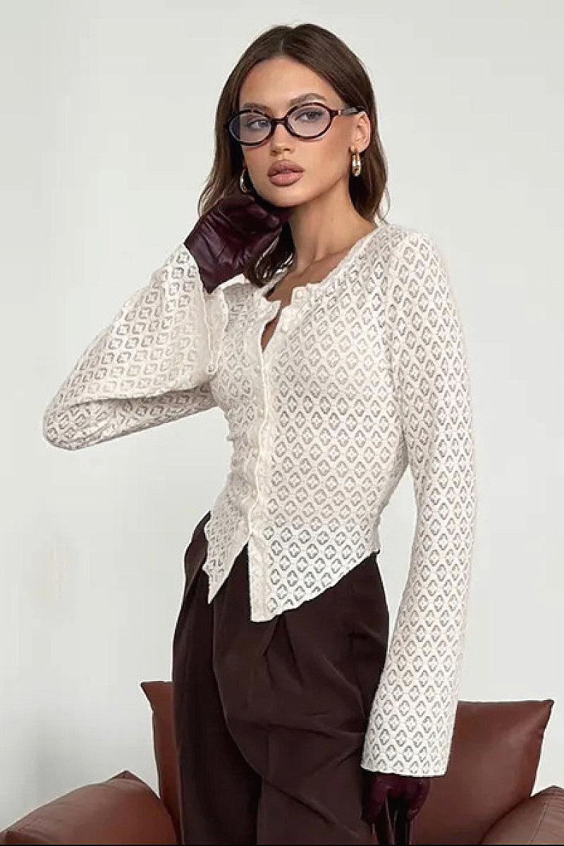 Yena White Open-Knit Cardigan