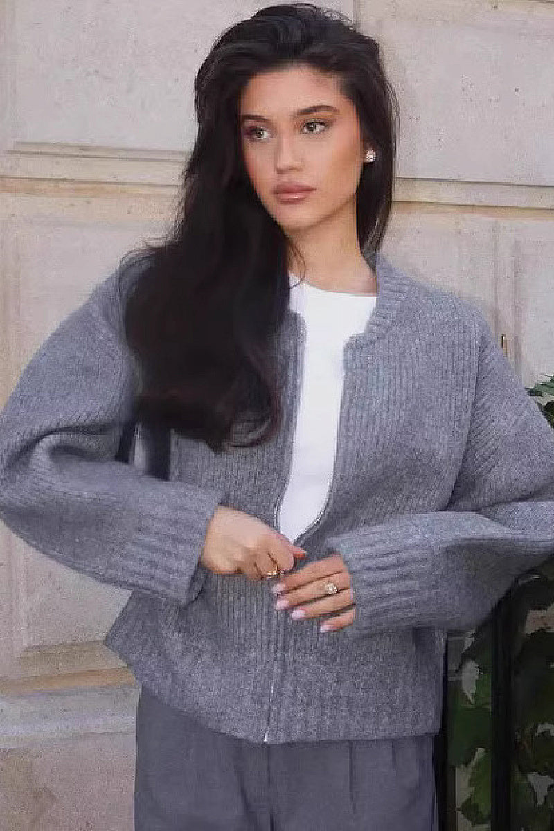 Euna Gray Knit Open Jacket