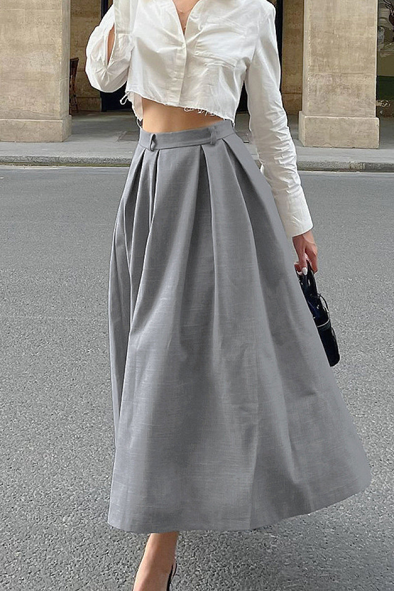 Eun Gray Pleated Midi Skirt
