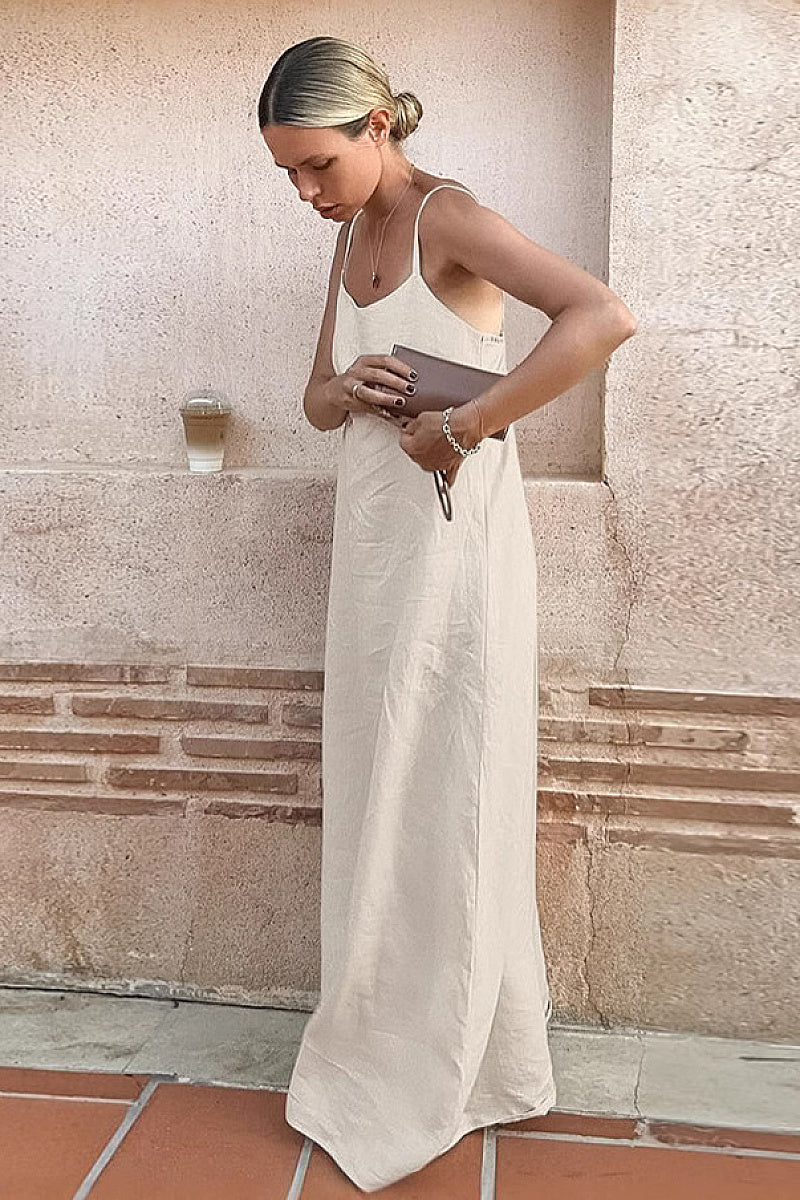 Haeun Cream Linen Slip Maxi Dress
