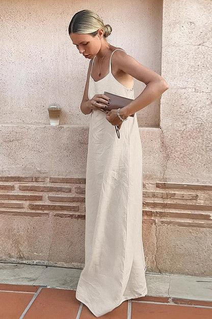 Haeun Cream Linen Slip Maxi Dress
