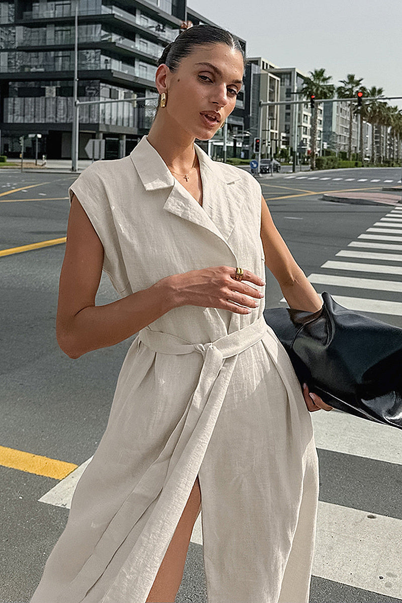 Sehee Ivory Sleeveless Wrap Maxi Dress