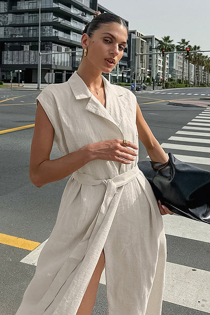 Sehee Ivory Sleeveless Wrap Maxi Dress