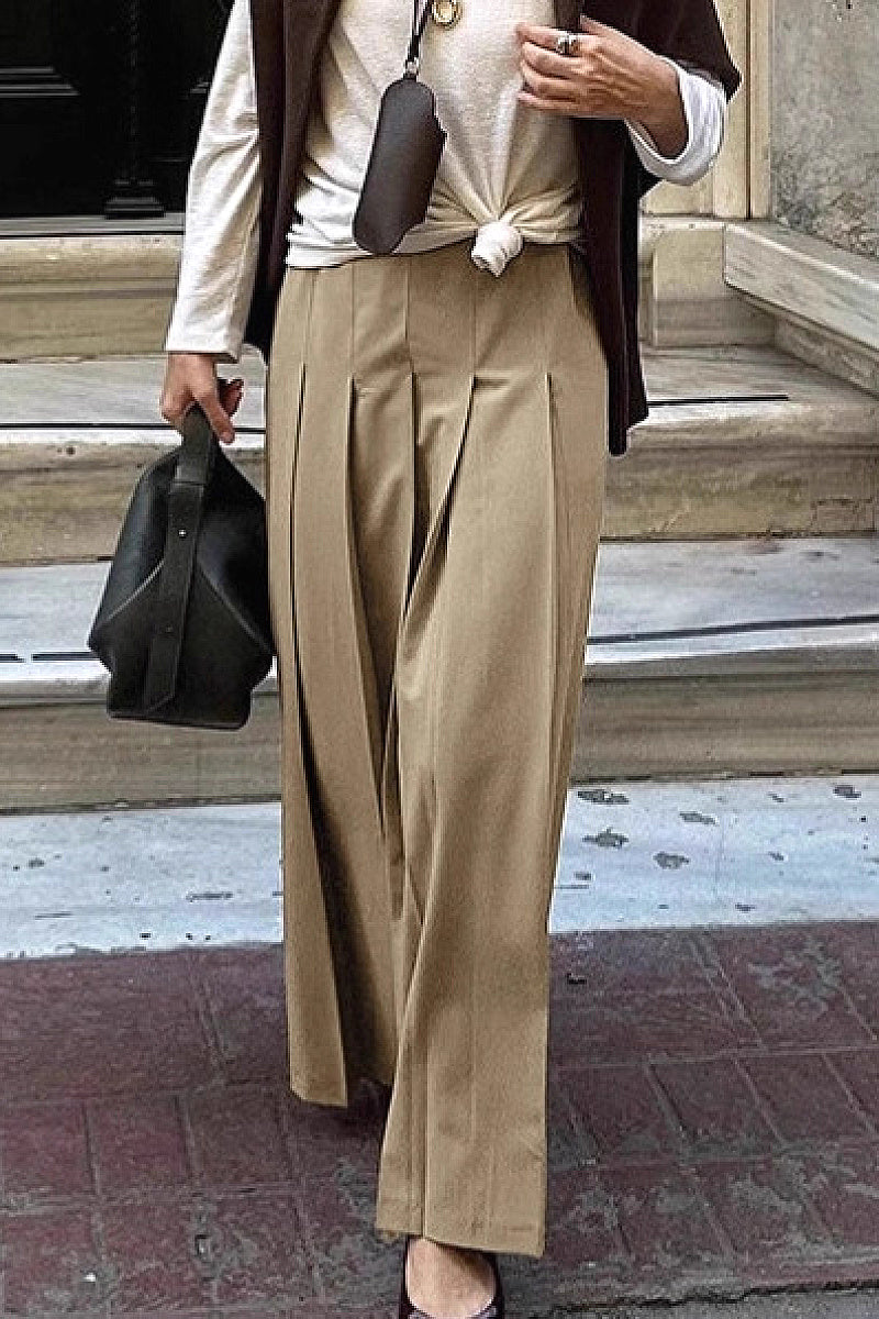 Haru Beige Pleated Midi Skirt