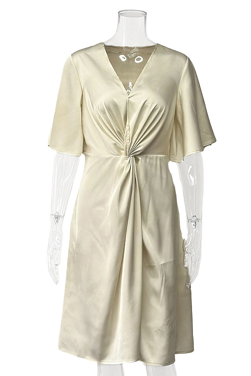 Seola Ivory Satin Twist-Front Maxi Dress