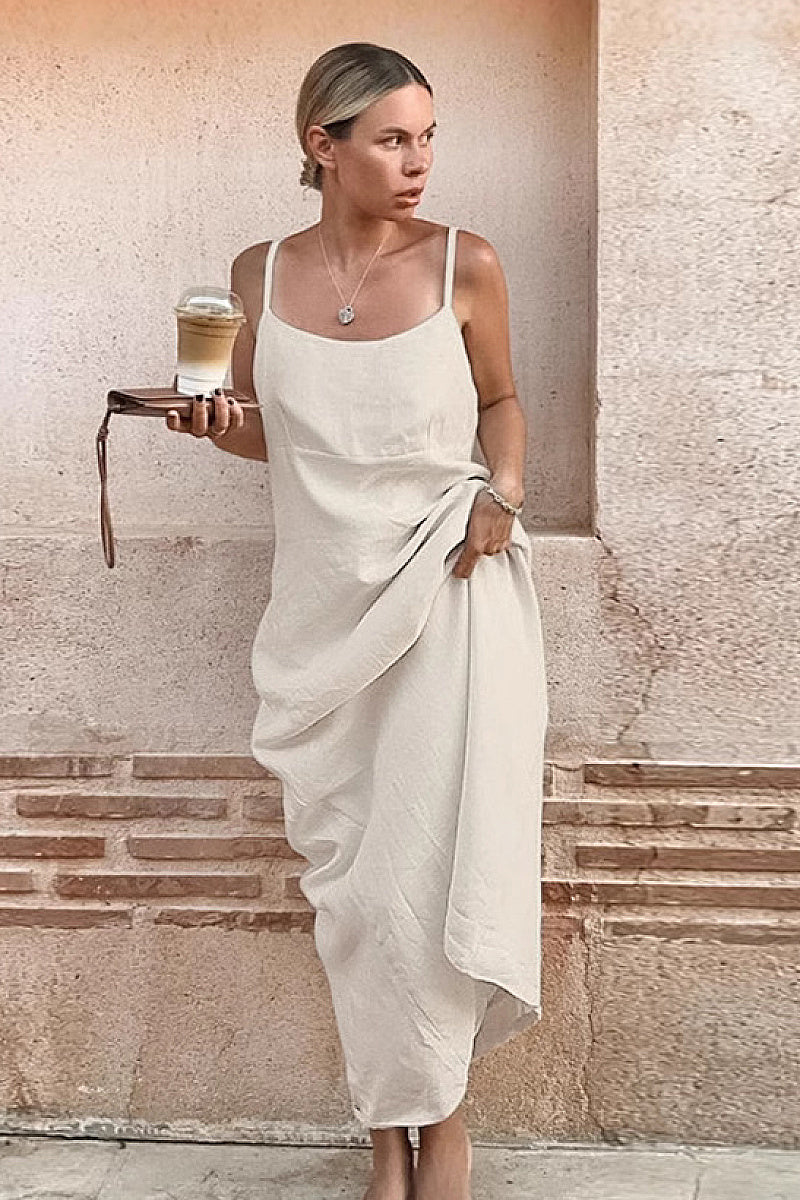 Haeun Cream Linen Slip Maxi Dress