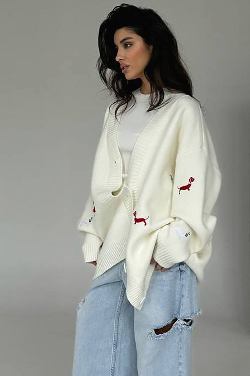 Iseul Embroidered Puppy Cardigan