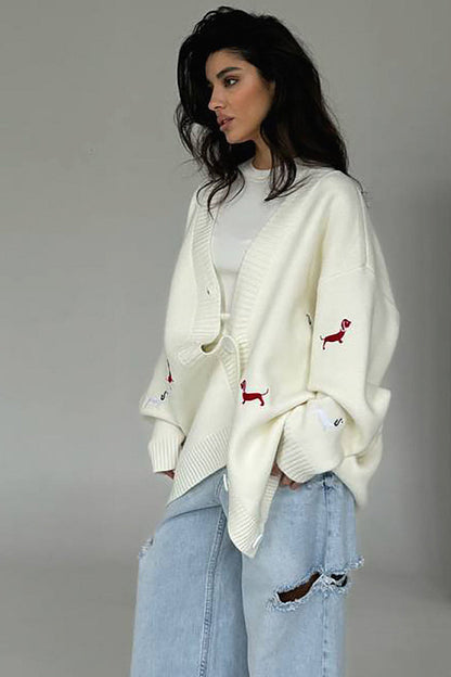 Iseul Embroidered Puppy Cardigan
