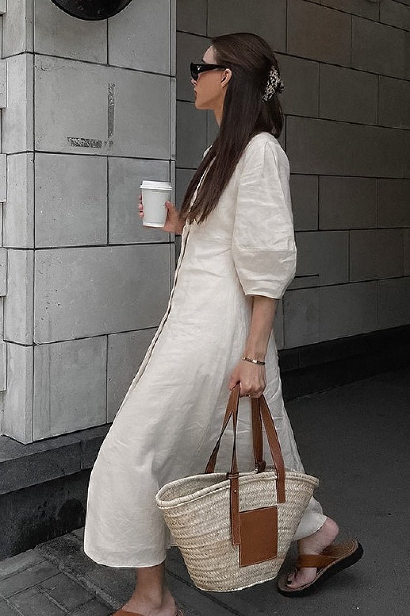 Bora Linen Puff-Sleeve Dress