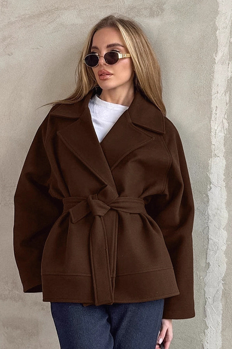 Yumi Chocolate Belted Wrap Coat