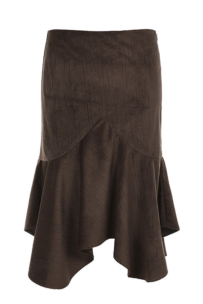 Yul Asymmetric Brown Midi Skirt