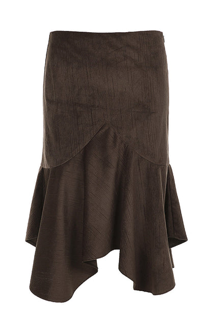 Yul Asymmetric Brown Midi Skirt