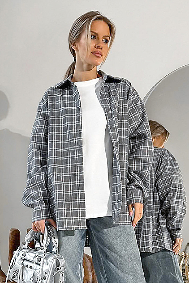 Sora Gray Plaid Oversized Shirt