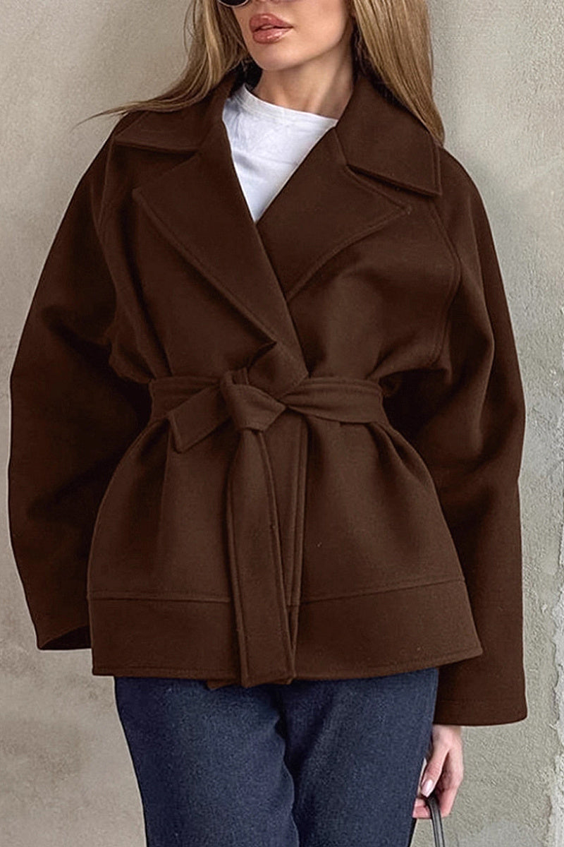 Yumi Chocolate Belted Wrap Coat