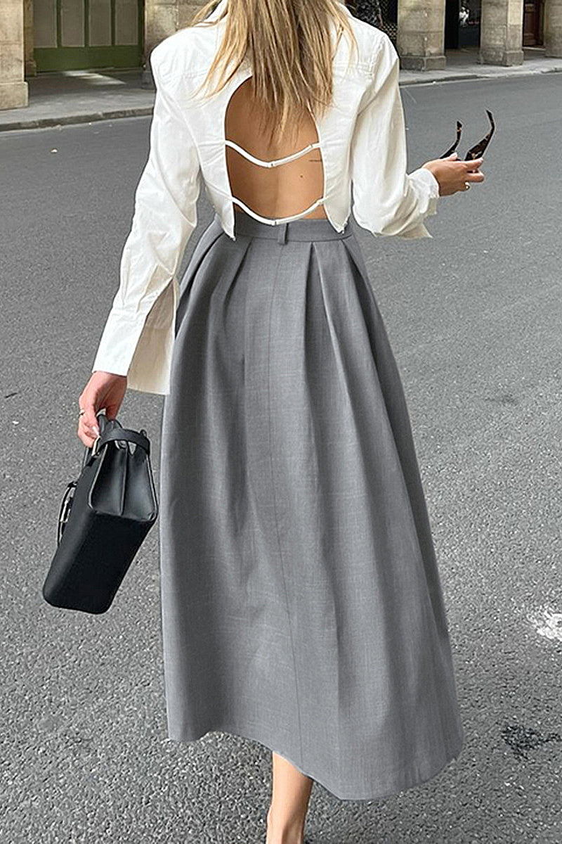 Eun Gray Pleated Midi Skirt