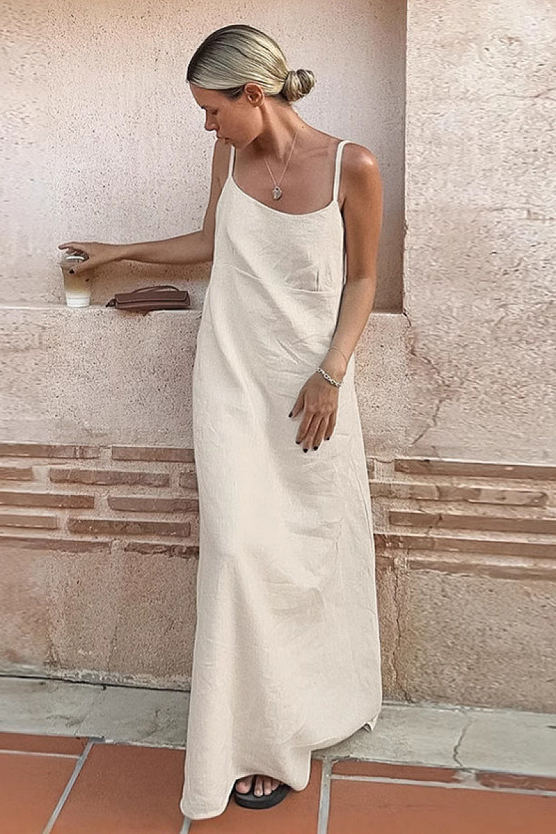 Haeun Cream Linen Slip Maxi Dress