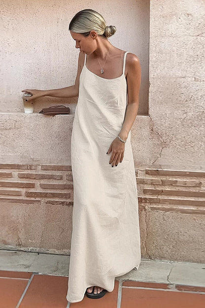 Haeun Cream Linen Slip Maxi Dress