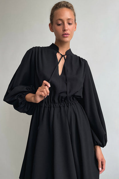 Jian Black Tie-Neck Mini Dress