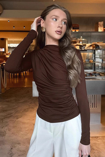 Yebin Brown Ruched Long-Sleeve Top