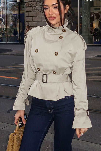 Jiwon Stand-Collar Belted Short Coat