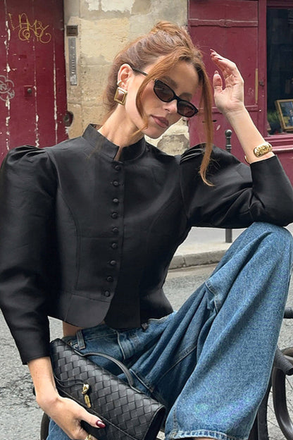 Chae Satin Puff-Sleeve Blouse