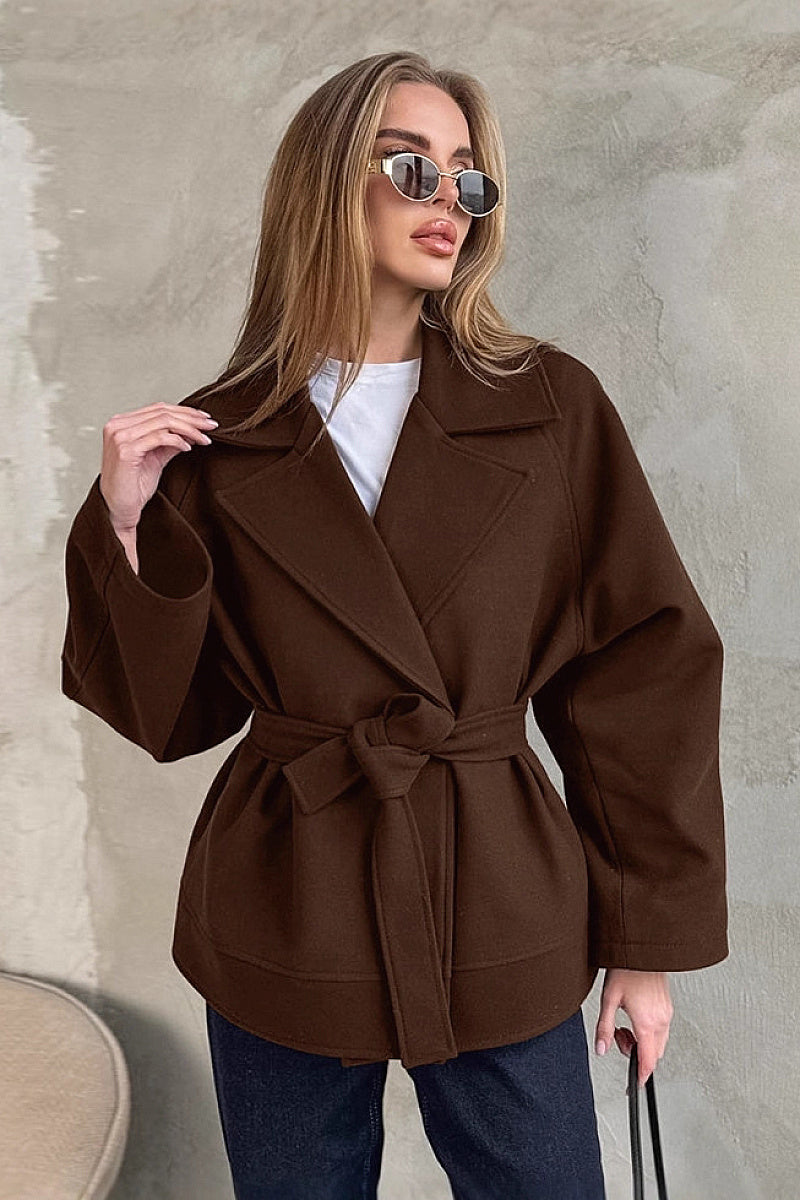 Yumi Chocolate Belted Wrap Coat