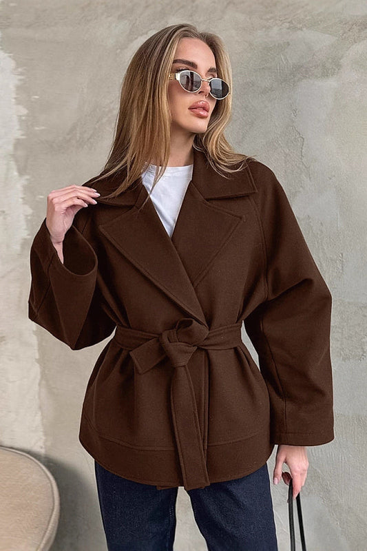 Yumi Chocolate Belted Wrap Coat