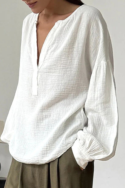 Rian Olive Lantern-Sleeve Shirt