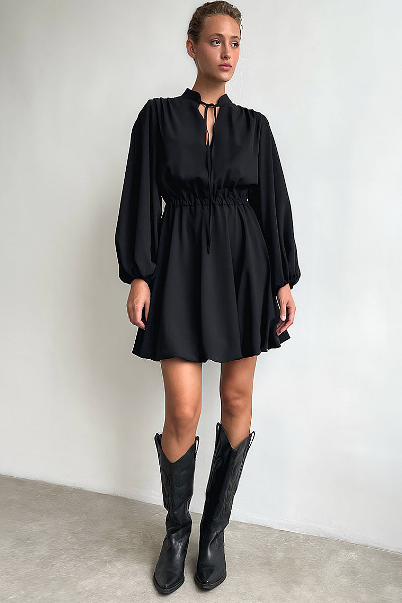 Jian Black Tie-Neck Mini Dress