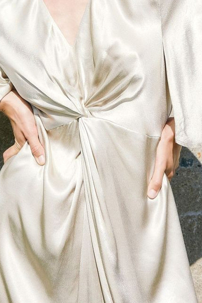 Seola Ivory Satin Twist-Front Maxi Dress