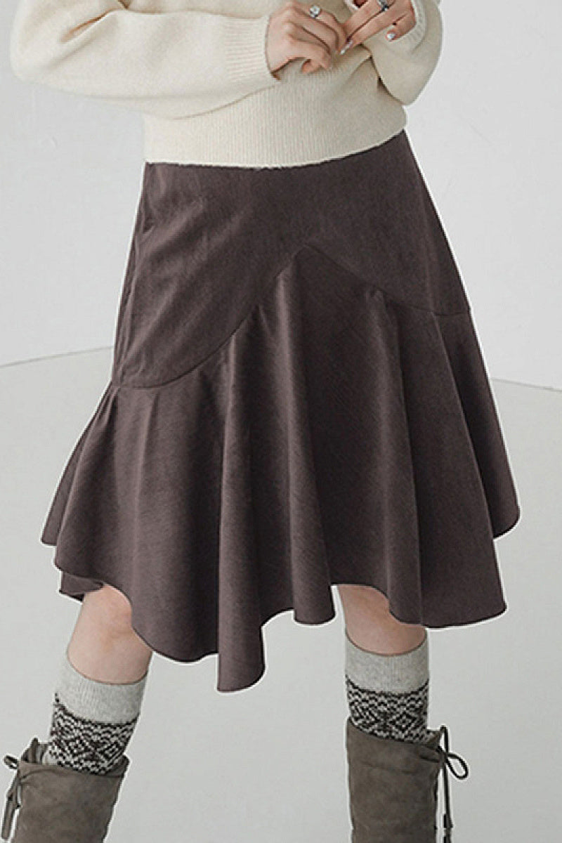 Yul Asymmetric Brown Midi Skirt