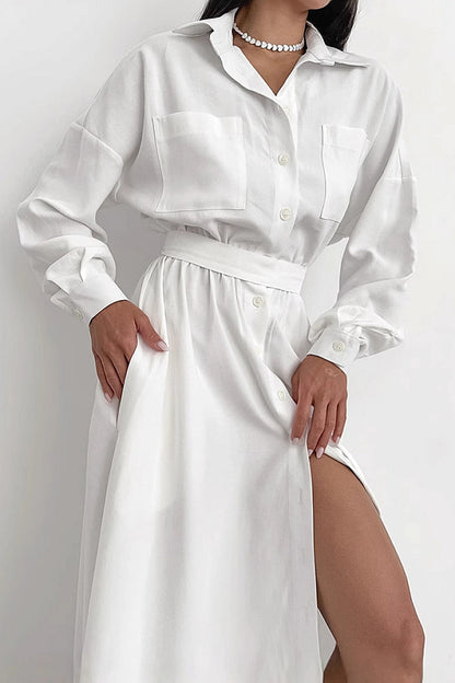 Jia Belted Shirt Maxi Dress