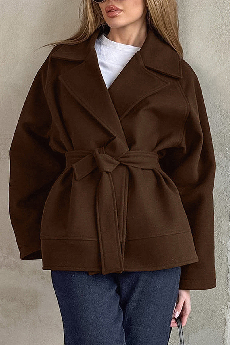 Yumi Chocolate Belted Wrap Coat