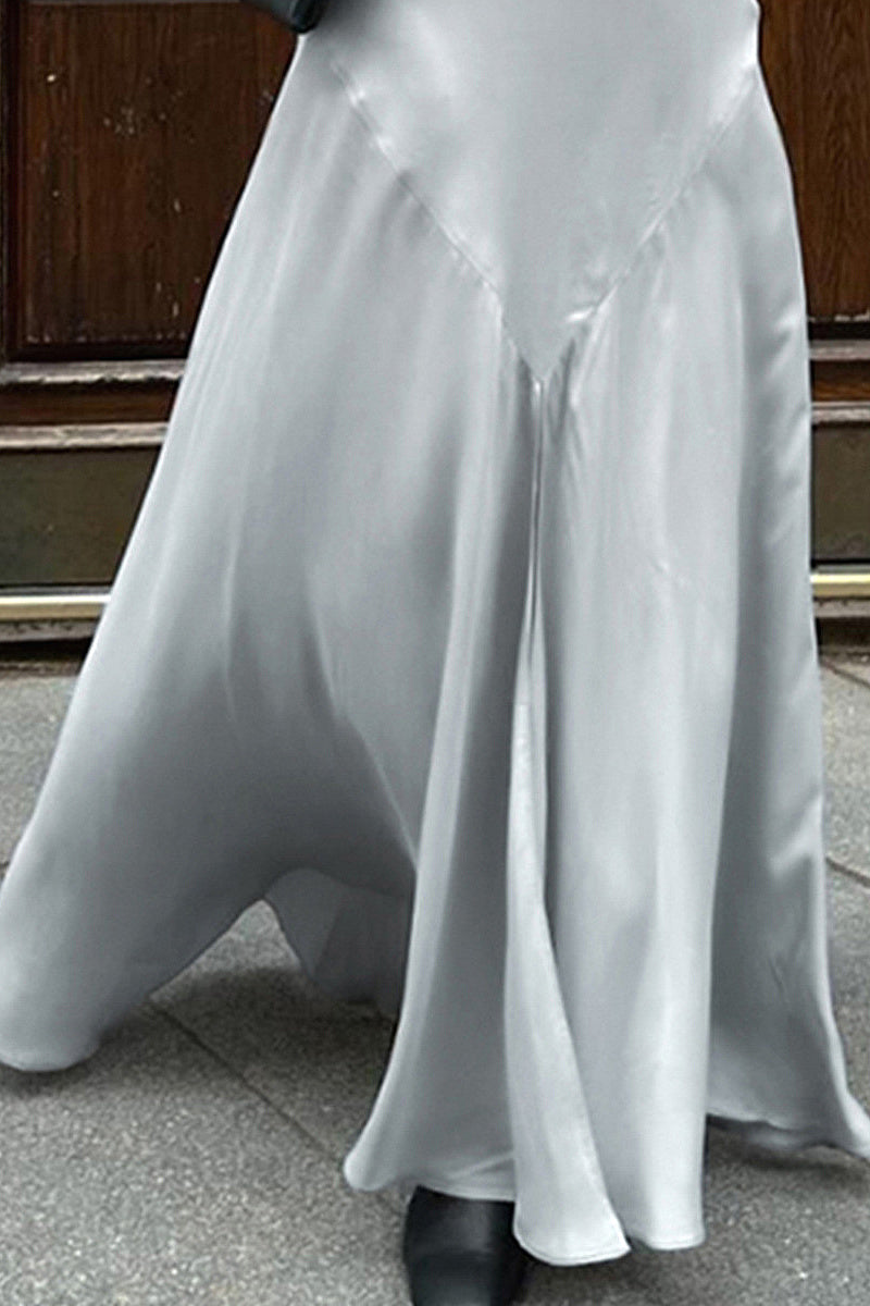 Sia Gray Satin A-Line Skirt
