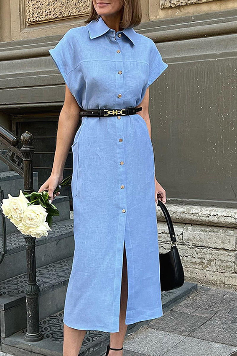 Daeun Belted Shirt Midi Dress