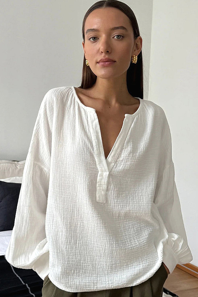 Rian Olive Lantern-Sleeve Shirt