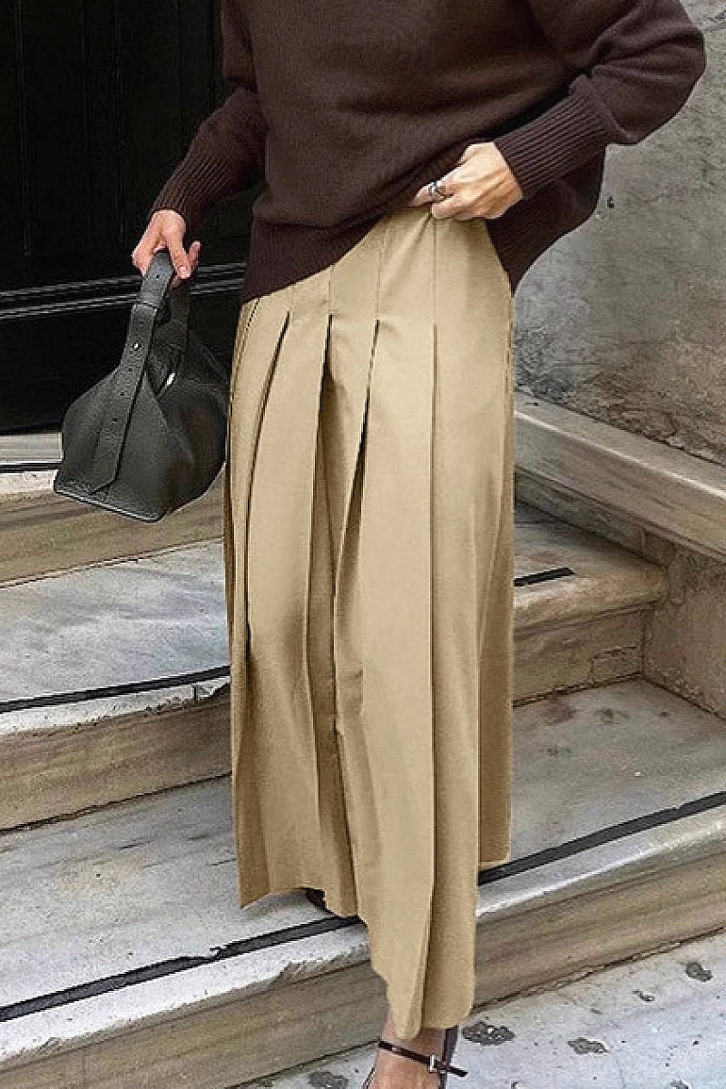Haru Beige Pleated Midi Skirt